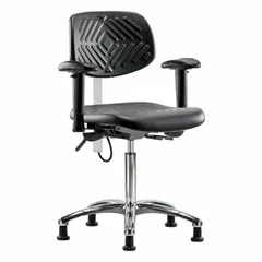 Polyurethane ESD & Cleanroom Task Chair with Arms, ISO 5, 16 in Seat Width, Adjustable Height 20 1/4-28 in, Aluminum Base