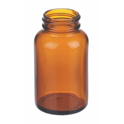 WHEATON Bottle: 125 mL, Closure Material: No Closure – Closure Liner Material: No Closure Cap - Amber Wide Mouth Glass Lab Bottles