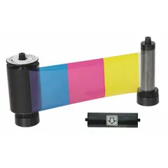 Full-color ribbon for ID card printers. Compatible with manufacturer part number ZC31-000C000US00. Provides 200 prints per roll. Used for printing images and text on plastic ID cards.