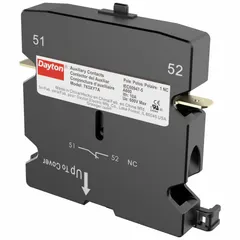 This auxiliary contact block adds one normally closed switching circuit to industrial contactors and relays. Rated for 10 A maximum AC current, it features a side-mount design for convenient installation alongside compatible devices. Typical applications include motor control centers, conveyor systems, and HVAC equipment for status feedback or interlock signals.