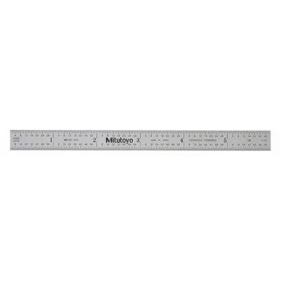 MITUTOYO Flexible Rule: 182-203, 6 in, 0.02 in Thick, 1/100 in/1/64 in, Chrome, Black - Stainless Steel Rulers
