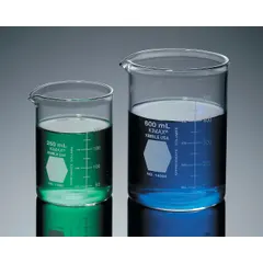 Low form glass beaker with 250 mL (8.45 fl oz) capacity, made of Type II borosilicate glass. Colorless and autoclavable, suitable for mixing, heating, and measuring liquids in laboratory settings.