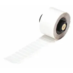 Polyester precut label roll in gray, halogen-free and metal detectable. Measures 17/64 in x 1 in. Compatible with M611 printer series. Used for industrial asset identification and compliance labeling in environments requiring contamination control.