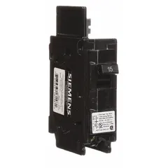 Bolt-on miniature circuit breaker rated 15 A at 120V AC, single-pole, with high interrupting capacity. Suitable for overcurrent protection in electrical distribution panelboards in commercial and industrial installations.