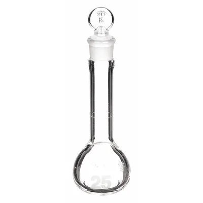 KIMBLE Volumetric Flask: 25 mL, Colorless, Conical, A, +/-0.08 mL - Glass Volumetric Flasks