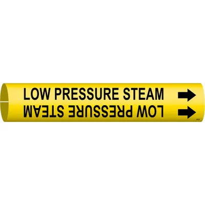 BRADY Pipe Marker: Low Pressure Steam, Yellow, Black, Fits 1 1/2 to 2 3/8 in Pipe O.D. - Low Pressure Steam Snap-On Pipe Markers