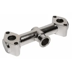 This 316 stainless steel manifold serves as an inlet/outlet component for fluid handling systems. It features a 1 in Tri-Clamp connection and is compatible with Dayton NDP-25 series equipment. Suitable for use in sanitary or industrial liquid transfer applications.