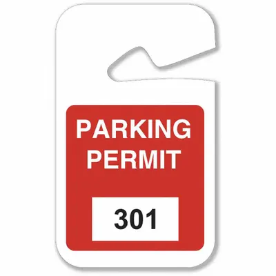 BRADY Parking Permit: Parking Permit, 2 3/4 in Overall Wd, Plastic, Red - Parking Hangers