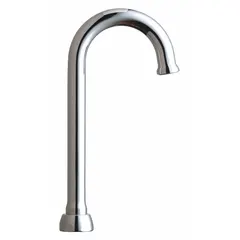 This gooseneck spout is constructed of brass with a polished chrome finish. It features a swivel design and laminar flow for non-splash water delivery. Includes mounting hardware. Suitable for commercial kitchens, laboratories, and wash stations requiring a smooth, controlled stream.