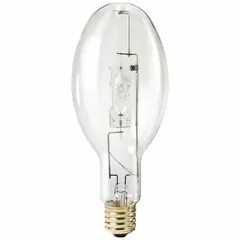 This 250-watt HID lamp features an ED28 shape and a Mogul Screw (E39) base. It operates at 147V with a color temperature of 4300K. Designed for vertical base up or vertical base up +/-15° operation, it is suitable for floodlights, high-bay fixtures, and area lighting in industrial and commercial settings.