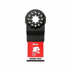 Set of three carbide Starlock mounted blades for oscillating tools. Each blade has a 3-1/2 in overall length. Suitable for cutting cast iron in demolition, plumbing, and electrical applications.