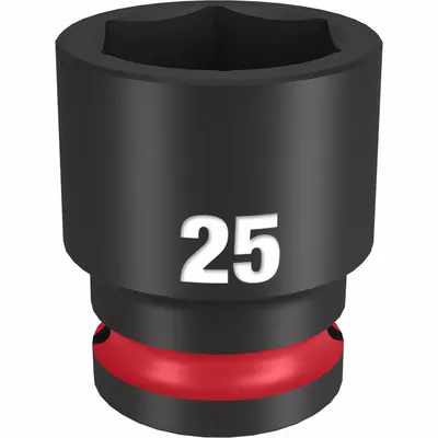 MILWAUKEE Standard Impact Socket: 1/2 in Drive Size, Metric, 25 mm Socket Size, 6-Point - 1/2" Drive Impact Sockets