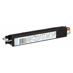 Programmed rapid start electronic ballast for operating one or two F14T5 fluorescent lamps. Supports lamp wattages from 14W to 35W. Suitable for use in commercial and industrial lighting fixtures such as troffers and strip lights.