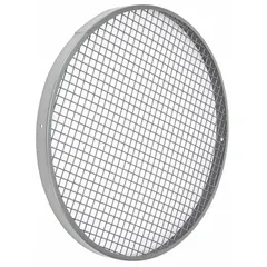 This steel inlet guard features a baked enamel finish and 1/2 in wire spacing. It includes mounting hardware and is OSHA compliant. Designed for use with compatible equipment, it protects the inlet opening from debris and accidental contact while allowing airflow.