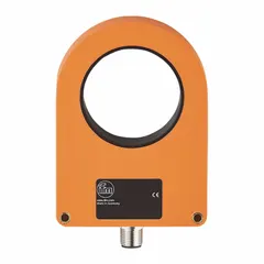 Ring sensor with built-in M12 connector for detecting metallic objects passing through the ring opening. Operates on 10-35V DC with PNP output and NO/NC switching function. Suitable for part presence, counting, or position sensing in automation systems.