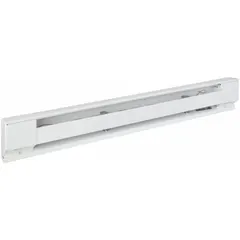 Residential-grade electric baseboard heater with conventional white housing. Operates at 208/240V AC and delivers 752W/1000W output. Thermostat not included. Suitable for supplemental or primary heating in residential rooms such as bedrooms and living areas.