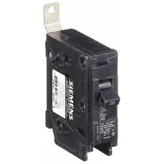 Single-pole, 20 A miniature circuit breaker rated for 120/240V AC, single-phase. Part of the BL series with a maximum AIR rating of 22kA at 120/240V AC. Designed for bolt-on mounting in Siemens P1 panelboards to provide overcurrent protection for branch circuits.