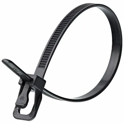 RETYZ Releasable Cable Tie: Black, 16 in Lg, Outdoor Use, Max. 119 mm Bundle Dia. - UV-Stabilized Push-Release Cable Ties