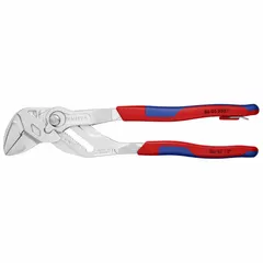 V-jaw tongue and groove pliers with push-button adjustment for quick repositioning. Features 19 jaw positions and a 1 3/4 in maximum jaw opening. Suitable for gripping and turning fasteners in maintenance, plumbing, and assembly tasks.