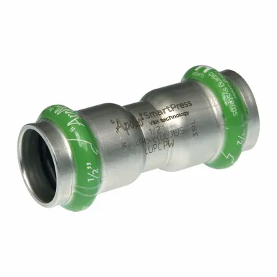 APOLLO Crimp Coupling Fitting: 3/4 in Pipe x 3/4 in Pipe Size, Press-fit x Press-fit - Potable Water Stainless Steel Press Fittings