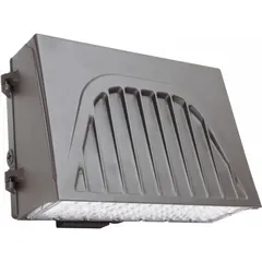 LED full-size wall pack delivering 5,510 to 5,890 lumens with selectable 3000K/4000K/5000K color temperatures. Operates on 120 to 277V AC, consumes 40 W, and features Type IV distribution. Suitable for outdoor perimeter lighting such as building facades, entrances, and walkways.