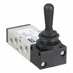 This Parker Viking X Series manual air control valve is a four-way, three-position lever-actuated valve with a closed center and detent. It features 1/8 in female NPT ports and an aluminum body. Used for pneumatic directional control in industrial automation, packaging, and material handling systems.