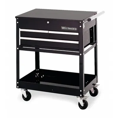 WESTWARD Tool Utility Cart: Black / Black Drawer, 30 in Wd, 20 in Dp, 37 in Ht, Hinge - Light-Duty Tool Utility Carts with Drawers