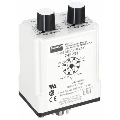 Dayton Single Function Time Delay Relay: Socket Mounted, 24V AC/DC, 10 A - Socket-Mounted Relays