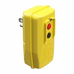 This plug-in GFCI provides ground-fault protection for connected equipment. It features a 5-15P NEMA plug and a Non-NEMA receptacle, with manual reset operation. Rated 125V AC and 15 A, the yellow housing is suitable for indoor use where temporary ground-fault protection is needed.