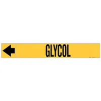 Pipe Marker: Glycol, Yellow, Black, Fits 1 1/2 to 2 in Pipe O.D., 25 Pipe Markers, With Arrows (MPN 20433)