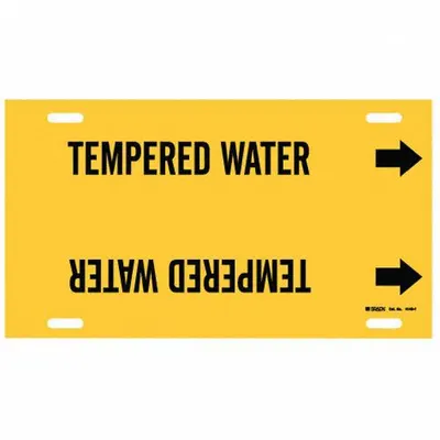 BRADY Pipe Marker: Tempered Water, Yellow, Black, Fits 6 to 7 7/8 in Pipe O.D. - Tempered Water Strap-On Pipe Markers