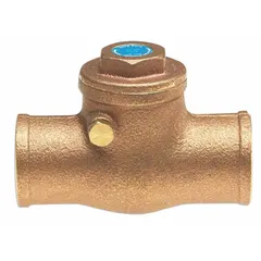 This lead-free bronze inline swing check valve features a 3/8 in pipe size and standard valve body. It is used in plumbing and industrial piping systems to prevent backflow, suitable for potable water applications where low lead content is required.