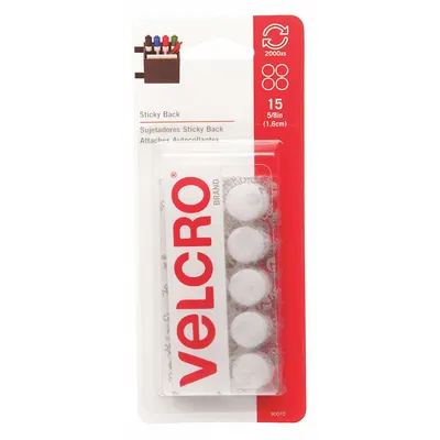 VELCRO BRAND Hook-and-Loop Fastener: Disc, 5/8 in Overall Dia, Hook-and-Loop, White - Pre-Cut Discs