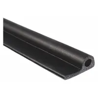 This P-shaped seal is made of EPDM foam rubber with a self-adhesive backing for easy installation. It measures 1/2 inch in height and 250 feet in length, and is black in color. Typical applications include weatherproofing, vibration damping, and gap sealing in enclosures, doors, panels, and machinery