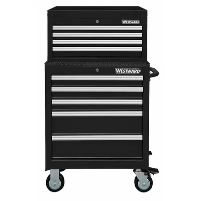 WESTWARD Tool Chest and Cabinet Combination: 9 Drawers, Light Duty, Keyed - Light-Duty Top Chest & Rolling Cabinet Combos