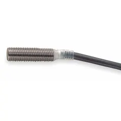 Shielded inductive proximity sensor with normally open output, 2-wire connection, and non-terminated cable. Operates on 10-30V DC supply. Suitable for non-contact detection of metal objects in industrial automation, packaging, and material handling equipment.