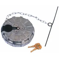 Fuel Cap: Lockable, Threaded with Chain and Cross Bar, 3 3/8 in Neck Dia, 4 3/8 in Neck Lg, Diesel (MPN 600169-1)