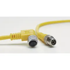 This single-ended cordset features an M8 female straight connector on one end and bare wire on the other, with 3 pins and 24 AWG wire. The yellow PVC jacket is rated IP67 and NEMA 6P, suitable for flexing applications in industrial automation, packaging, and material handling equipment where resistance to moisture and dust is required.