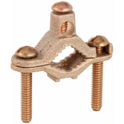 NVENT ERICO Grounding Connector: Bronze, 10 AWG SOL to 2 AWG STR Grounding Wire Size - Pipe Ground Clamps