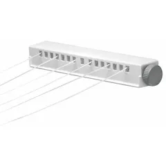 Nylon extendable clothesline with 6 lines and a total length of 68 ft. Suitable for air-drying laundry in commercial or institutional settings such as laundromats, hotels, and industrial facilities.