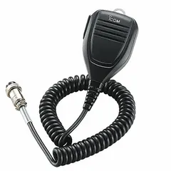 Hand microphone with push-to-talk function and 23-inch cord. Features an 8-pin round plug connector. Compatible with ICOM 9700 series transceivers. Black finish.