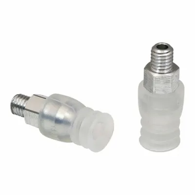 SCHMALZ Vacuum Pad Assembly: Multi-Bellows, 2.5 Folds, M5 Vacuum Port, 9.5 mm Pad Dia - Bellows Type Food-Safe Vacuum Pad Assemblies