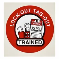 Hard Hat Label: Lock-Out Tag-Out Trained, 2 in Dia, English, Non-Reflective, 4 Labels, Circle, 4 PK (MPN 42248)