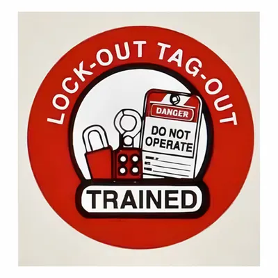 BRADY Hard Hat Label: Lock-Out Tag-Out Trained, 2 in Dia, English, Non-Reflective - Safety