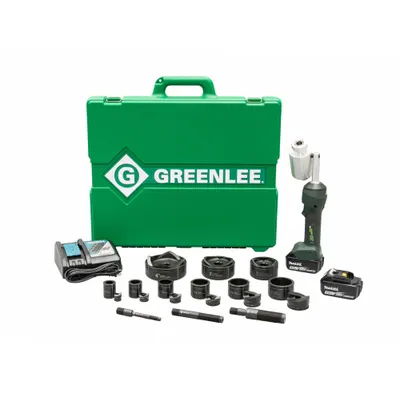 GREENLEE Knockout Tool Kit: 18V DC, 4 in Punching Capacity (Steel) - Greenlee Cordless Knockout Punches