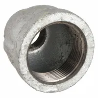 This medium-pressure threaded pipe fitting is a straight connector made of malleable iron. It has a maximum operating pressure of 300 psi at 150°F and features a 1 1/2 inch by 3/4 inch size. Used in piping systems for steam, water, gas, and air lines
