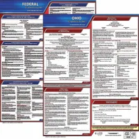 This poster set displays required federal and Ohio state labor law notices for workplace compliance. Printed in English on plastic, it measures 20 x 24 inches. Suitable for use by employers in Ohio to meet posting regulations