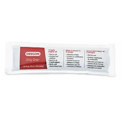 OREGON 2-Cycle Only One Oil is a synthetic blend engine oil supplied in a 1.8 fl oz packet. Designed for use in snowmobiles, this oil provides lubrication for two-cycle engines. The single-use packet allows for convenient mixing with fuel.