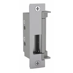 This combination cylindrical and mortise electric strike is constructed of stainless steel and measures 4 7/8 inches in height. It operates on 12V AC/DC input voltage and is rated for heavy-duty performance. Suitable for use in access control systems to secure doors in commercial and industrial settings.
