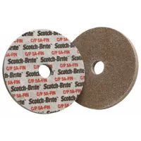Light deburring and finishing wheel for carbon steel and soft metals. Features a 6-inch diameter, 1-inch width, 1/2-inch arbor hole, and fine medium (5) grade aluminum oxide abrasive. Suitable for surface conditioning and edge blending in metalworking applications